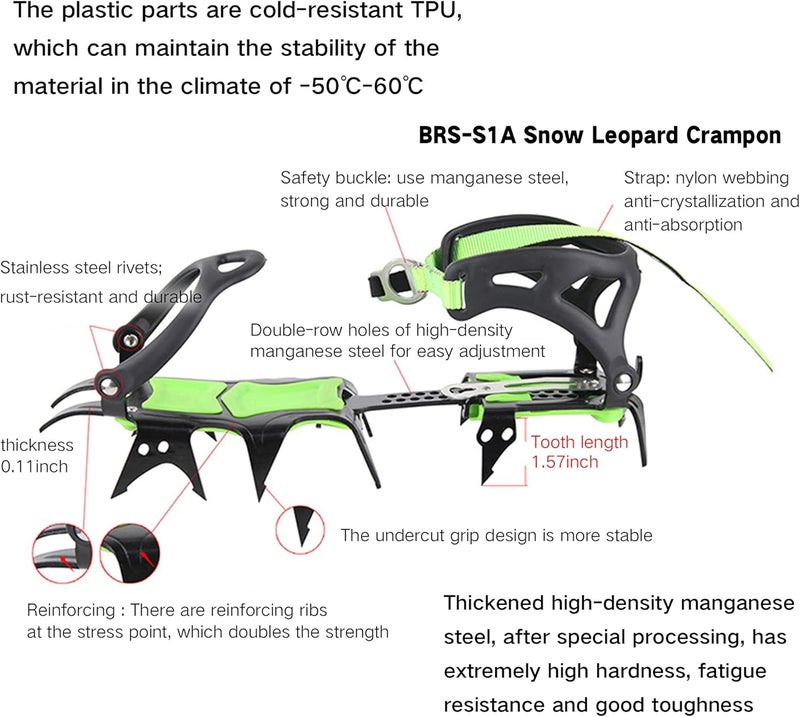 BRS HuaYe Professional Edition Fourteen Teeth Ice Crampons Winter Snow Boot Shoe Covers Gripper -S1A - Image 3